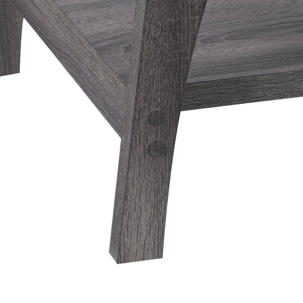 Dark Gray Square Wood Side Table with Lower Shelf