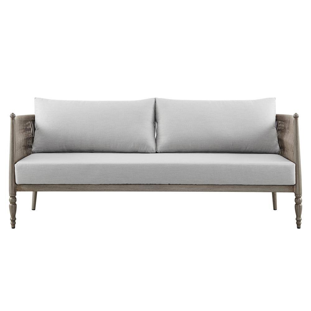 Safari Brown Aluminum and Rope Outdoor Sofa with Gray Cushions