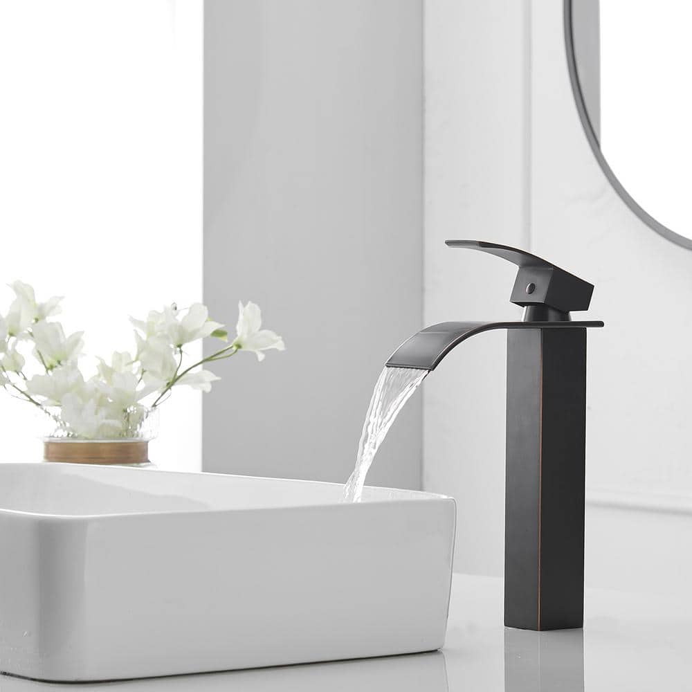 Oil Rubbed Bronze Modern Waterfall Bathroom Faucet with Pop-up Drain