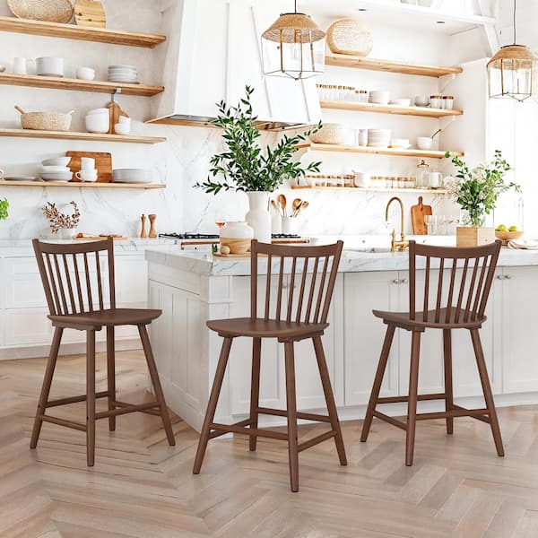 LUE BONA Winston 24 in. Brown Classic Windsor Barstool Solid Wood