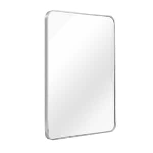 22 in. W x 30 in. H Silver Rectangle Brush Metal Framed Rounded Corner Vanity Mirror