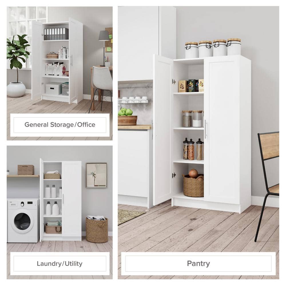White Tall Utility Storage Cabinet with Adjustable Shelves
