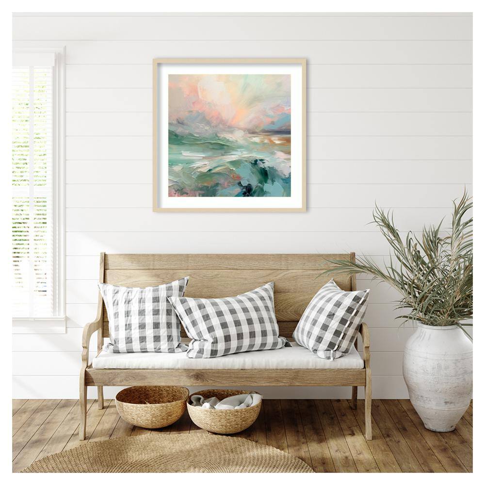 Pink Morning Abstract Coastal Landscape 33"x33" Wood Framed Wall Art