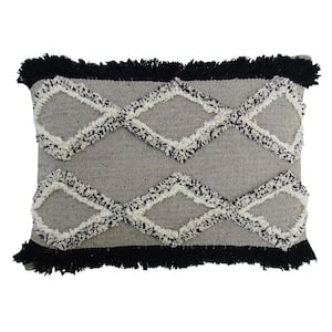 Multi Colored 16 in. x 22 in. Tufted Throw Pillow with Fringes