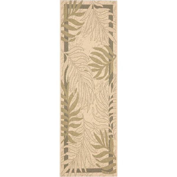 Courtyard Cream/Green 2 ft. x 20 ft. Palm Leaf Indoor/Outdoor Runner Rug