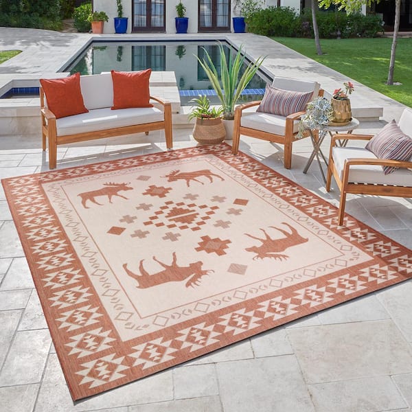 Paseo Yoder Terra and Sand 6 ft. x 9 ft. Moose Animal Print Indoor/Outdoor Area Rug
