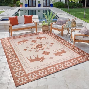 Paseo Yoder Terra and Sand 9 ft. x 13 ft. Moose Animal Print Indoor/Outdoor Area Rug