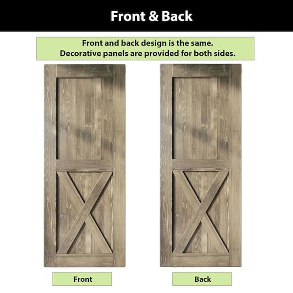 HOMACER 36 in. x 84 in. X-Frame Classic Gray Solid Natural Pine Wood Panel  Interior Sliding Barn Door Slab with Frame 3684-X-GRAY - The Home Depot