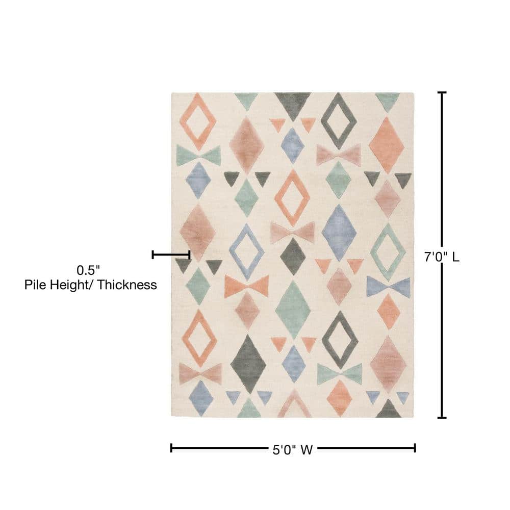 Handmade Ivory Wool Tufted Kids Playroom Rug 5' x 7'