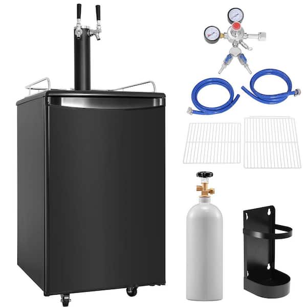 SKYSHALO Beer Kegerator, Dual Tap Draft Beer Dispenser, Full Size Keg Refrigerator with CO2 Cylinder, Shelves, Drip Tray & Rail