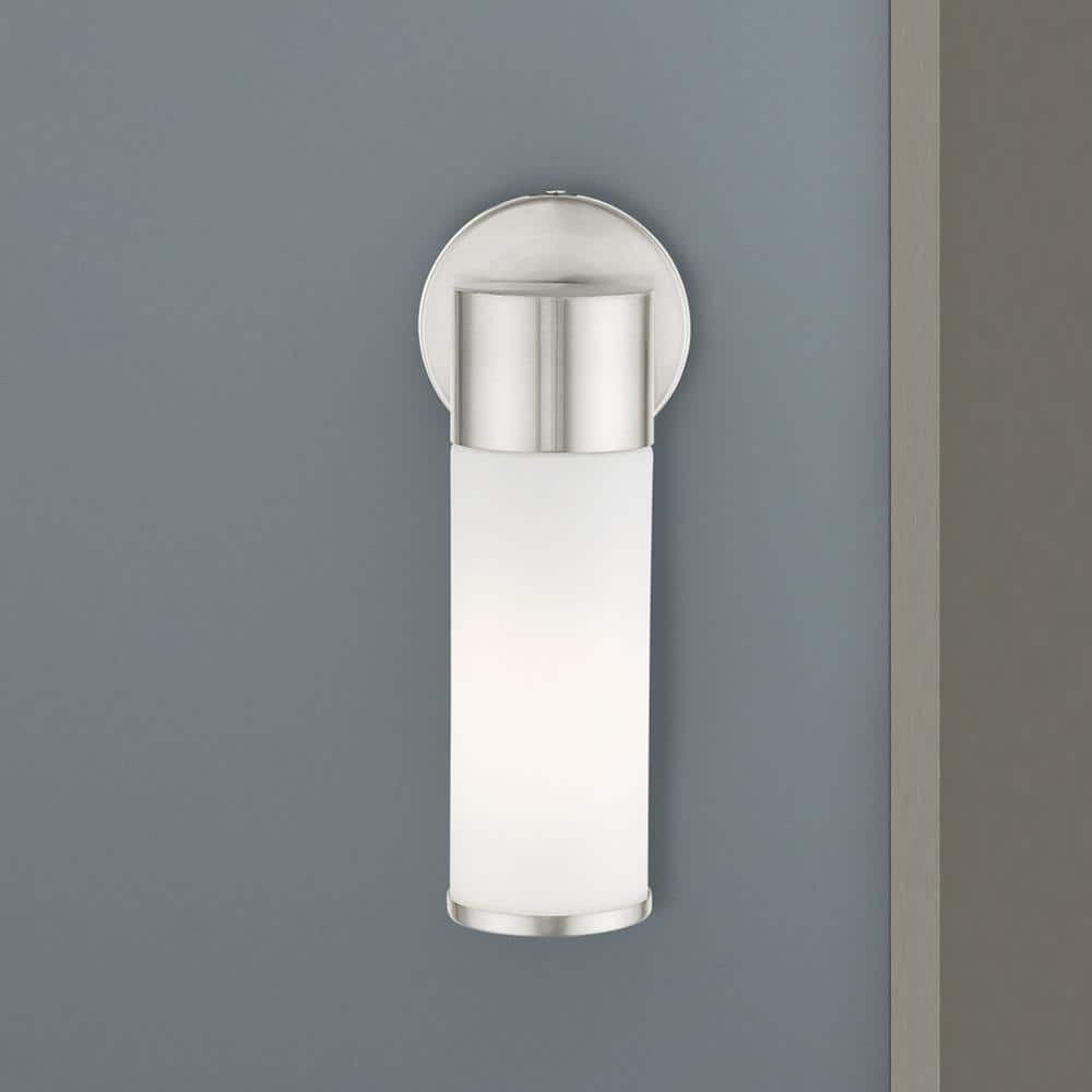 Sleek Urban Brushed Nickel 1-Light Sconce with Satin Opal White Glass