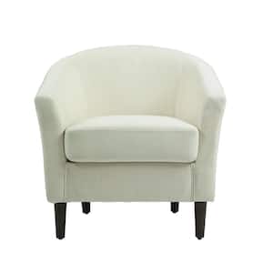 Beige Comfy Linen Upholstered Barrel Arm Chair With Wood Leg(Set of 1)