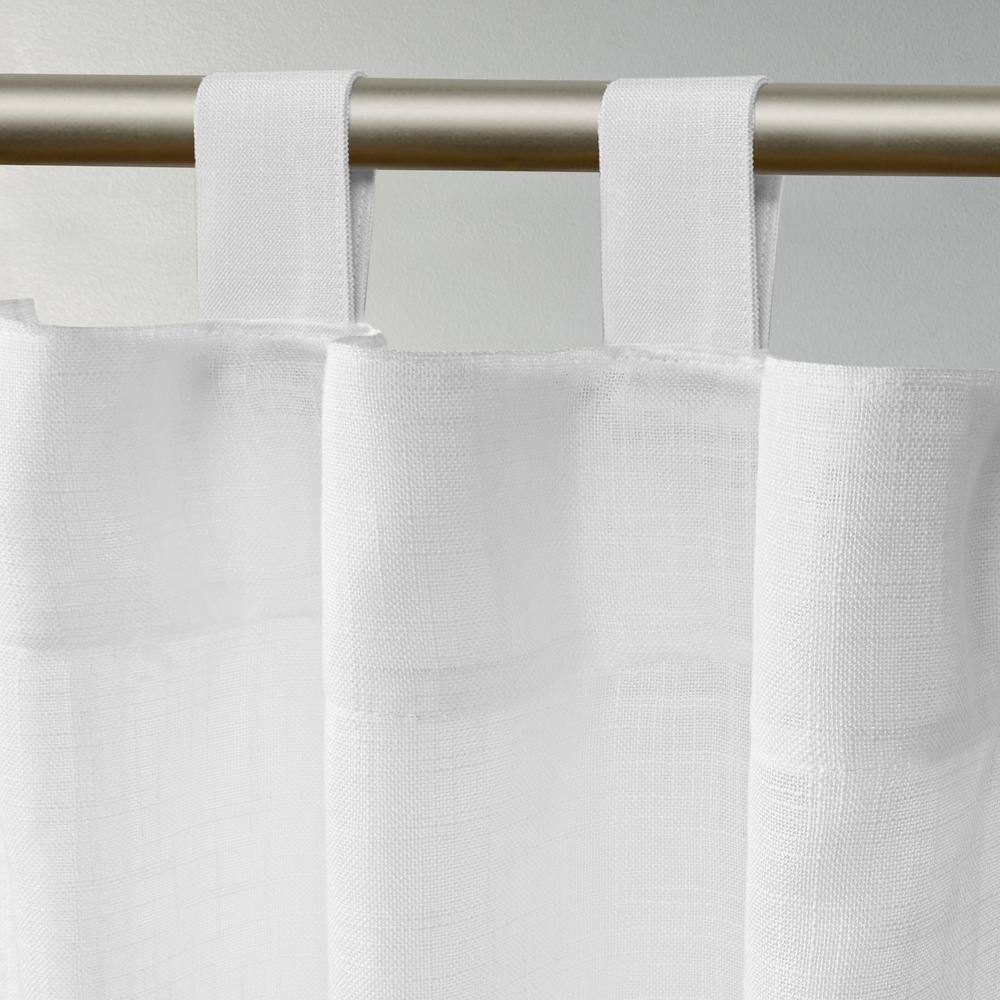 Bella White Sheer Linen Look Tab Top Curtain Panels, 54"x84"
