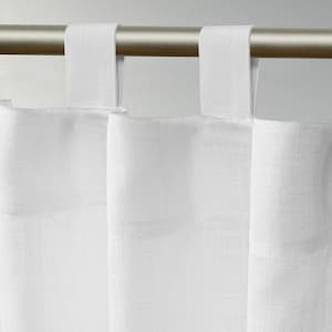 Bella White Solid Sheer Tab Top Curtain, 54 in. W x 84 in. L (Set of 2)