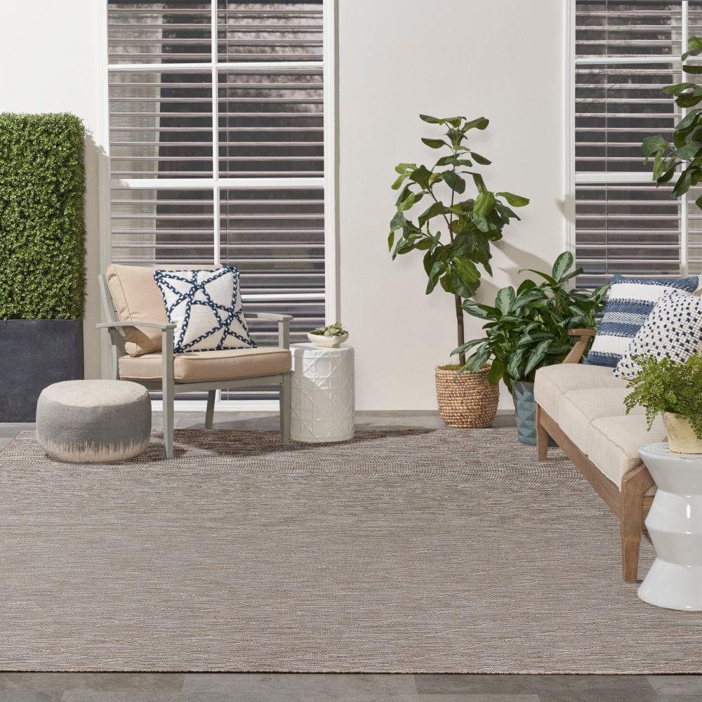 Grey Mocha Geometric Flat Woven Synthetic 10' x 14' Area Rug