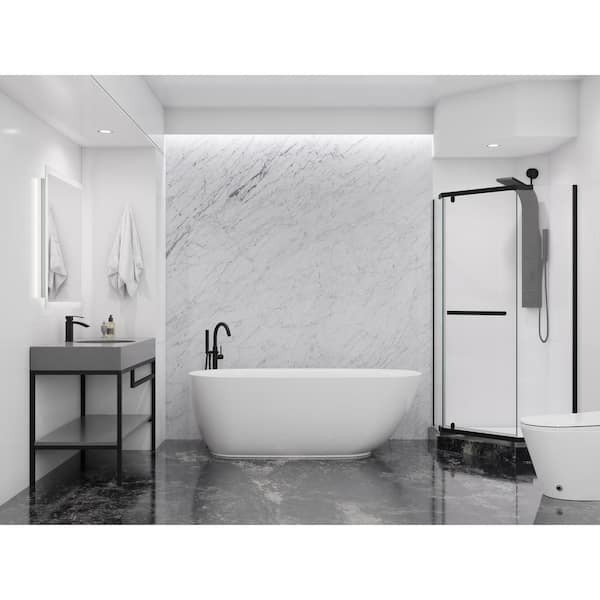 Britt Series 59 in. x 30 in. Flat Bottom Acrylic Freestanding Soaking Bathtub with Center Drain in Glossy White