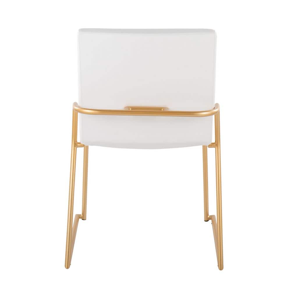 White Faux Leather and Gold Metal Upholstered Side Chair Set