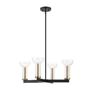 Nova 4 Light Modern Matte Black with Clear Seeded Glass Shades Chandelier For Dining Rooms