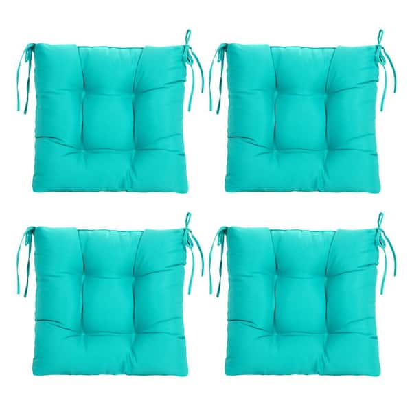 ARTPLAN Outdoor Seat Cushions, Set of 4, Patio Seat Chair Cushions 19"x19"x4" with Ties, for Outdoor Dinning chair, Lake Blue