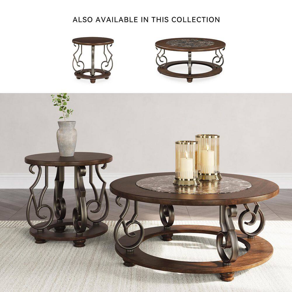 Frallyn 25 in. Brown Round MDF End Table - thumbnail 6