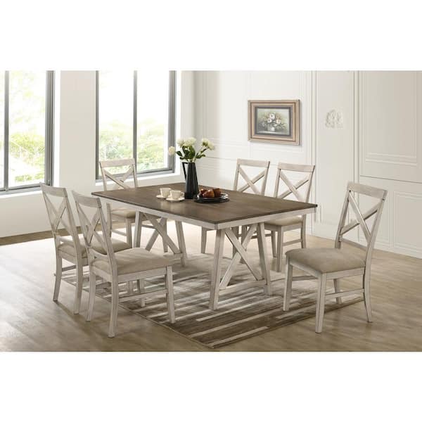 NEW CLASSIC HOME FURNISHINGS New Classic Furniture Somerset 7-Piece Vintage White Wood Top Dining Table Set (Seats 6)