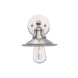 Glenhurst 1-Light Brushed Nickel Industrial Farmhouse Indoor Wall Sconce Light Fixture with Metal Shade
