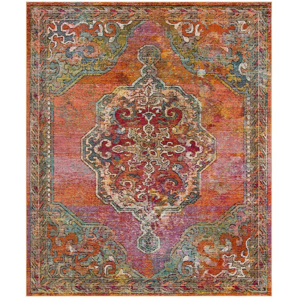 Reversible Light Blue Floral Synthetic 8' x 10' Area Rug