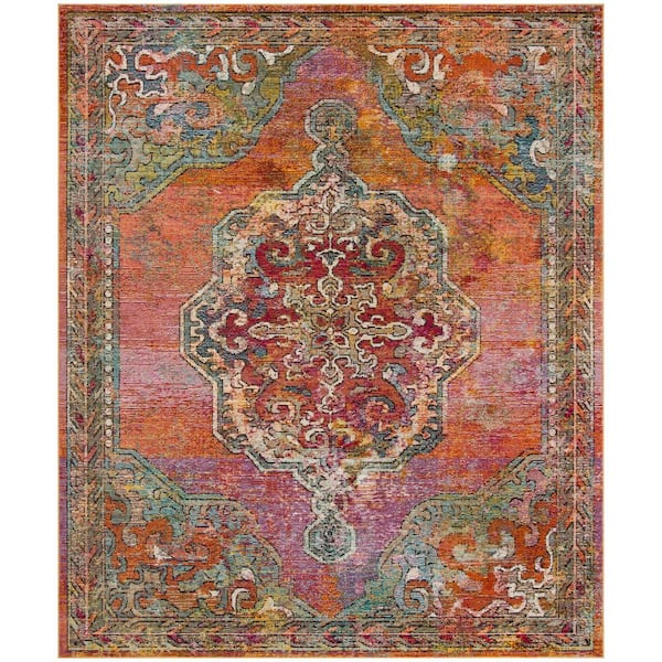 SAFAVIEH Crystal Orange/Light Blue 9 ft. x 12 ft. Border Area Rug
