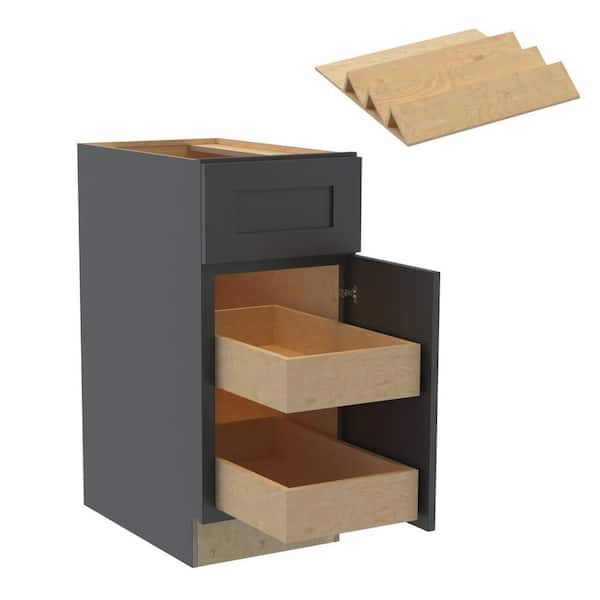 Home Decorators Collection Newport 15 in. W x 24 in. D x 34.5 in. H Assembled Plywood Base Kitchen Cabinet in Deep Onyx with 2ROT Spice Soft Cls RH