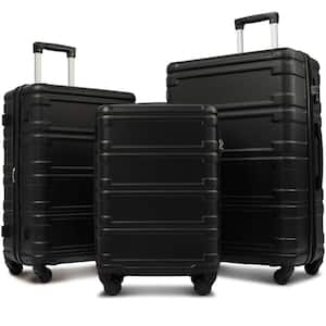 Black Lightweight 3-Piece Expandable 100% ABS Hardshell Spinner Luggage Set with 3-Digit TSA Lock