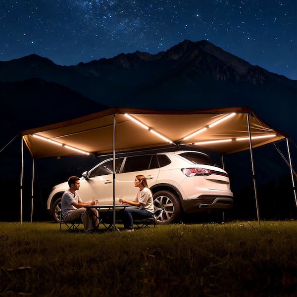 270° Awning with Bulit-in LED Lights, 133 sq. ft. Driver Side Vehicle Awning, Waterproof UV50+ Car Side Awnings