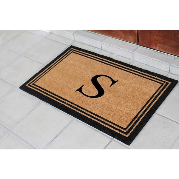 Black/Beige 24 in. x 39 in. Coir PVC Classic Border Heavy Duty Boot Scrapper Monogrammed S Door Mat