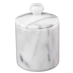 Natural Marble Cotton Ball Swab Holder Bathroom Accessory Storage Jar Canister Off-White