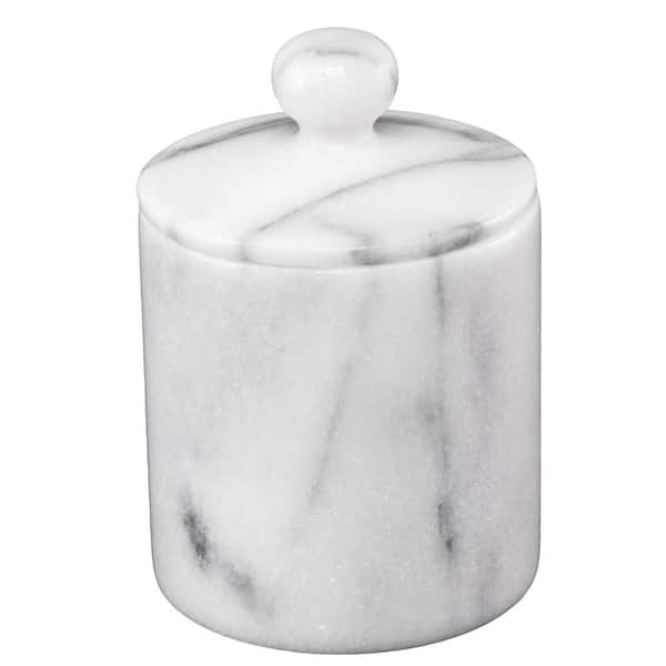 Creative Home Natural Marble Cotton Ball Swab Holder Bathroom Accessory Storage Jar Canister Off-White