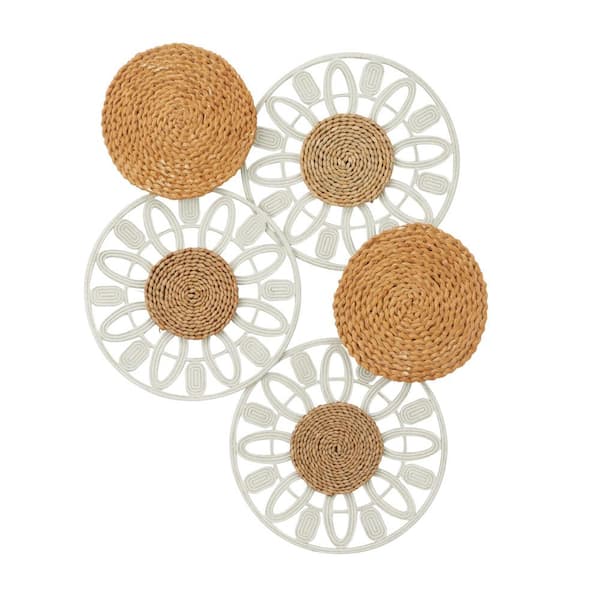 Litton Lane Seagrass Brown Cut-out Plate Wall Decor with Metal Relief Cutout