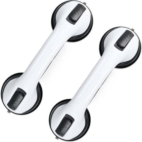 2-Pack 12 in. Suction Grab Bar for Bathtubs and Showers for Seniors, Bathroom Safety Grip No Drilling in Black White