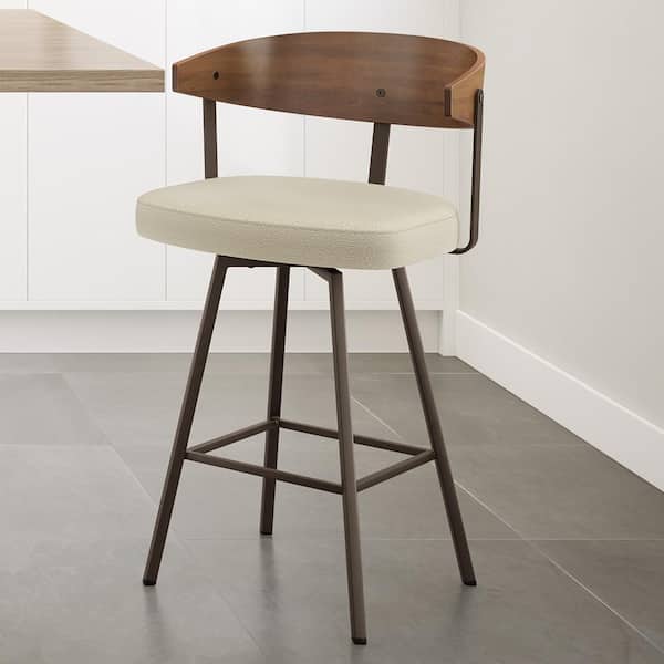 Amisco Quinton 25.25 in. Cream boucle polyester/Dark Brown Metal Counter Stool