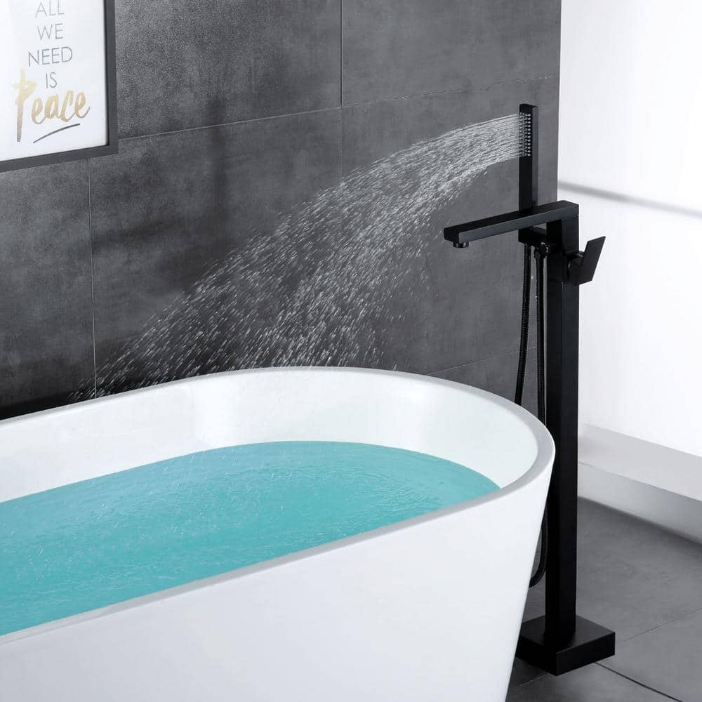 Matte Black Brass Freestanding Tub Faucet with Hand Shower