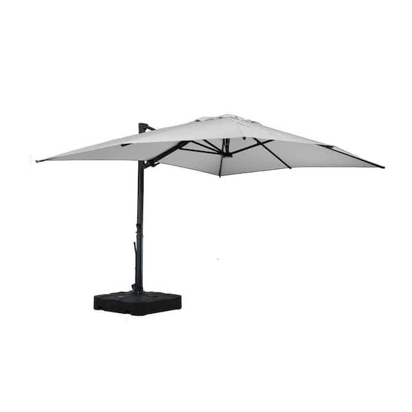 Boyel Living 10x13 ft. 360° Rotation Cantilever Patio Umbrella with BaseandLED Light in Gray