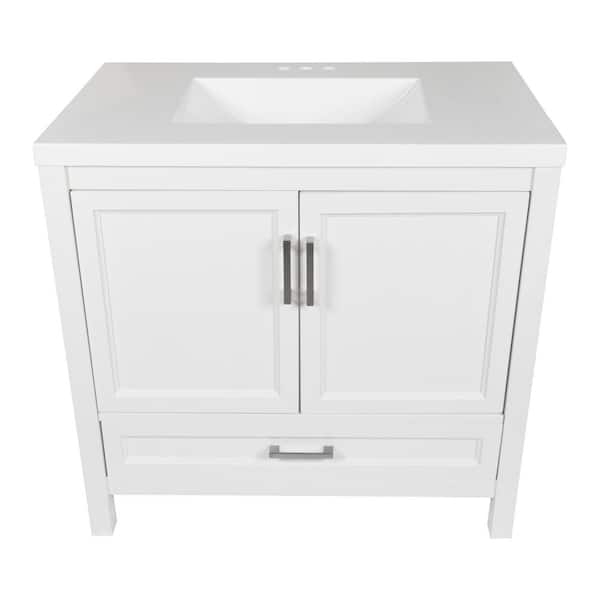 Ella Nevado 37 in. W x 22 in. D x 36 in. H Bath Vanity in White with White Cultured Marble Top