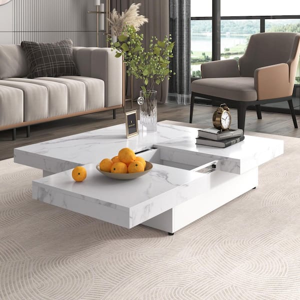 39.4 in. White Square MDF Coffee Table with 2 Drawers
