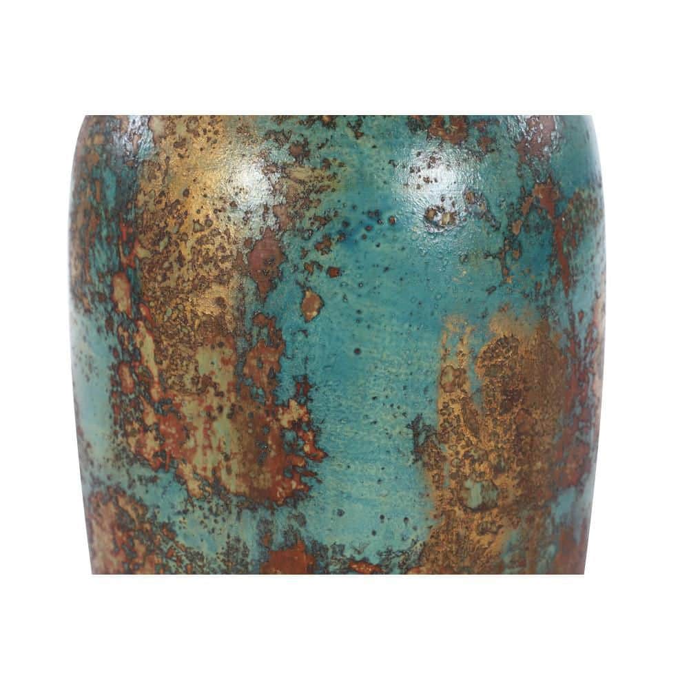 Rustic Turquoise and Bronze Ceramic Decorative Vase