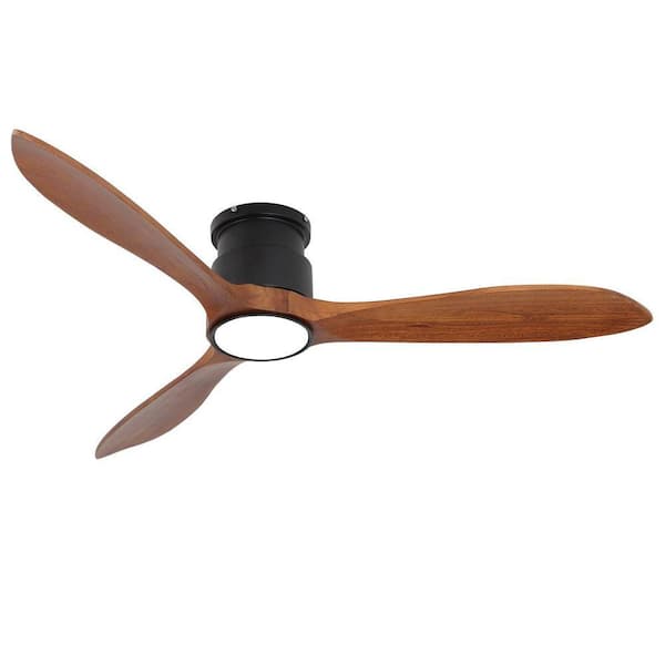 Modern 52 in. Indoor Low Profile Flush Mount Brown Ceiling Fan Light with Light Integrated LED Remote Included