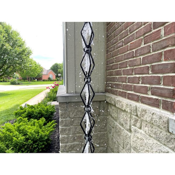 Monarch Rain Chains 18105 Aluminum Traditional Link Rain Chain Replacement Downspout for Gutters, 8-1/2 Feet Length, Black Powder Coated