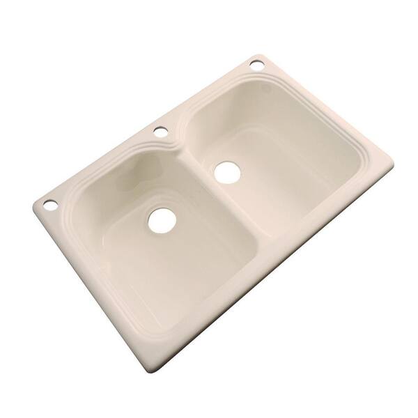Thermocast Hartford Drop-in Acrylic 33x22x9 in. 3-Hole Double Bowl Kitchen Sink in Peach Bisque