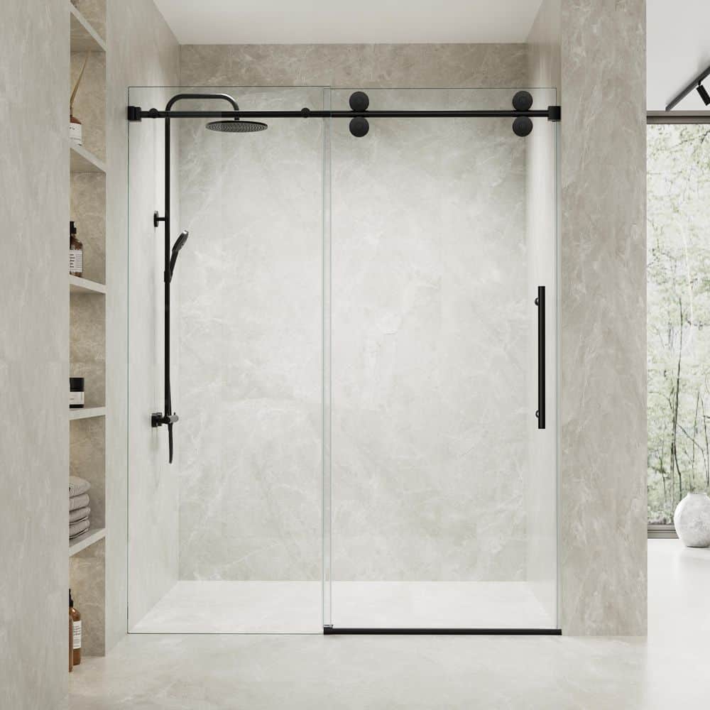 Aurelia 66 in. W x 76 in. H Frameless Sliding Shower Door in Matte Black with Smooth Sliding and 3/8 in. Clear Glass price history on PriceWatchPro