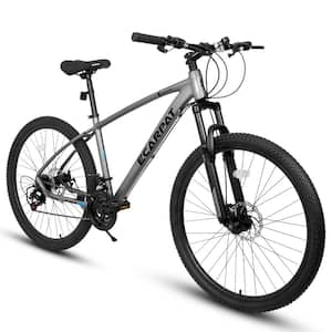 27 in. Wheels Mountain Bike Carbon steel Frame Disc Brakes Thumb Shifter Front fork Bicycles, Gray