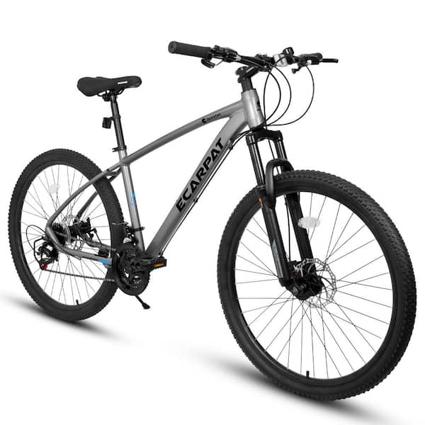 Sudzendf 27 in. Wheels Mountain Bike Carbon steel Frame Disc Brakes Thumb Shifter Front fork Bicycles, Gray
