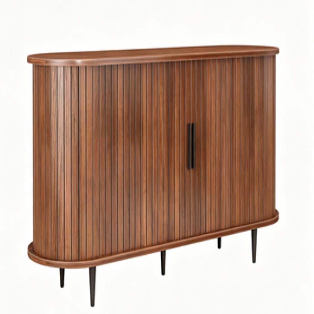 47 in W x 16 in D x 30 in H Linen Cabinet, Buffet Sideboard Cabinet in Walnut with Curvy Edge, Credenza, Console Table