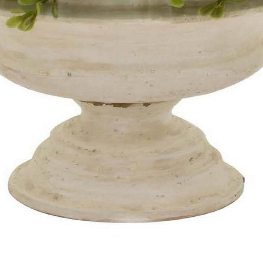 15-Inch Green Faux Boxwood Topiary Plant in Off-White Urn Pot
